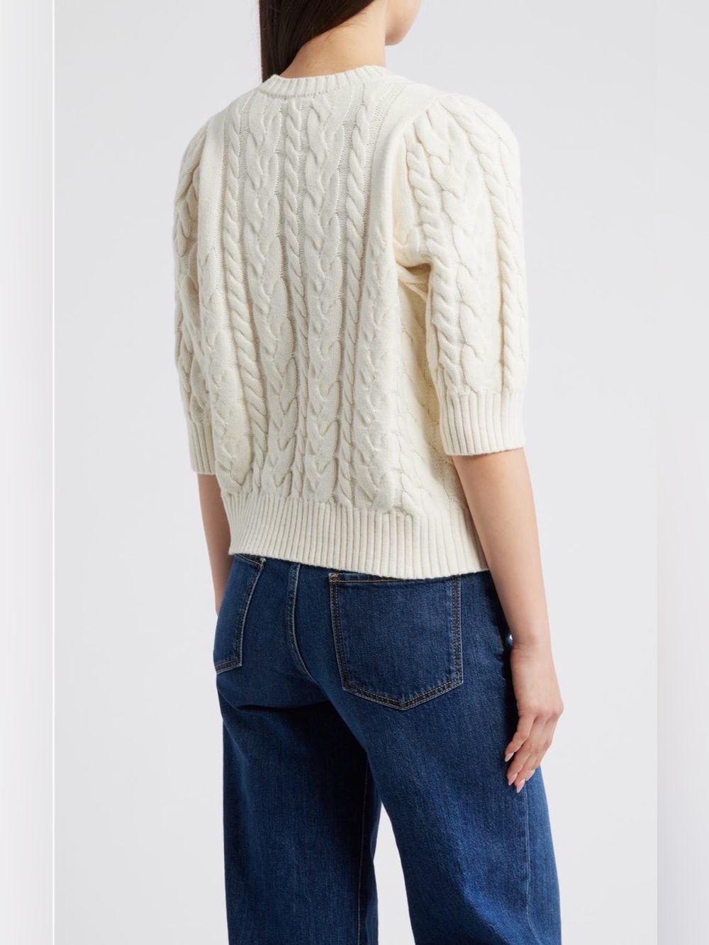 NWT Rails Clarissa Velvet Bow Cotton & Merino Wool Cable Sweater M - Picture 2 of 7